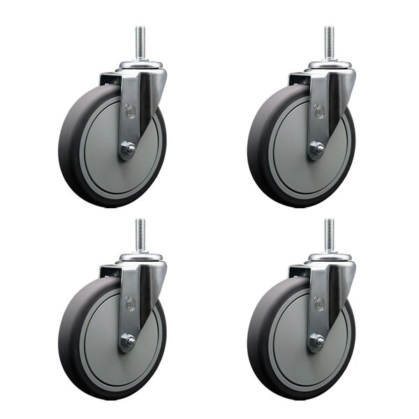 Service Caster 6 Inch Thermoplastic Rubber Wheel Swivel 58 Inch Threaded Stem Caster Set Service Caster SCC-TS20S614-TPRB-58212-4 - main